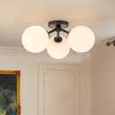 Mid Century Modern Black Semi Flush Mount Ceiling Light Fixture 3 Light 18 inch, Globe Light Fixtures for Bedroom,Entryway,Hallway,Living Room,Kitchen,Dining Room