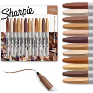 Sharpie Permanent Markers, Special Edition Portrait Colors, Fine Point, 12 Count - Assorted Skin Tone Shades