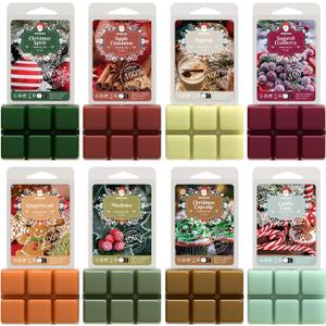 ARVIDSSON Christmas Scented Wax Melts, Holiday Soy Wax Cubes for Wax Warmer, Strong Scent Fragrance Wax Tarts, Candle Melts Gift Set, Christmas Spirit, Gingerbread, Apple Cinnamon, Candy Cane and More