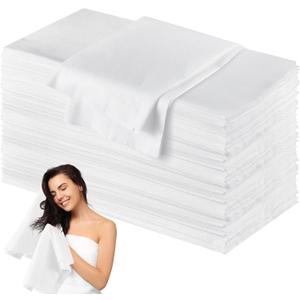 100 Pack Disposable Hair Towels Large 32 x 16 Inch Disposable Bulk Hair Towels for Salon Bath Beauty Spa Barber Travel Gym, Absorbent Quick Dry, White