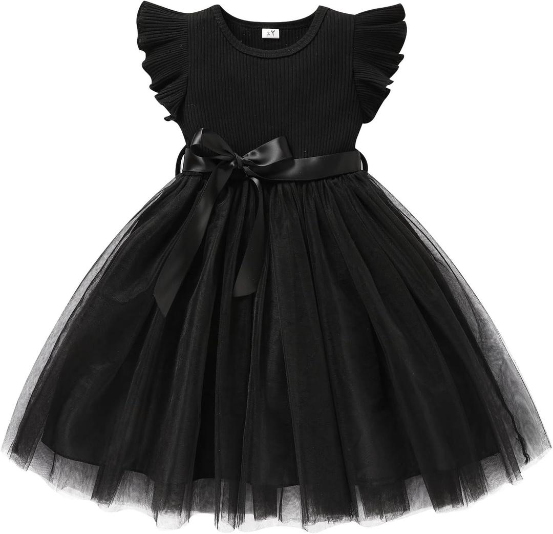 Sinhoon Toddler Girl Tulle Dress Summer Ruffle Sleeveless Baby Girl Fashion Casual Dresses 1-6Y (Black)