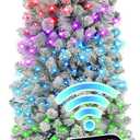 HOLLO STAR 9 ft Flocked Prelit Christmas Tree with 546 LED Lights, App Control, Skinny Artificial Pencil Christmas Tree, Multi-Color RGBW Lights, 1294 Branch Tips, for Small Space, Home, Party