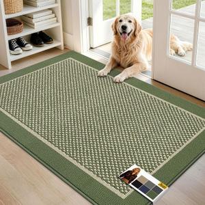 JSEI Dirt Trapper Door Mat 32"x48", Non-Slip Washable Doormats Entryway Rugs, Trap Dirt Absorbent Welcome Mat, Low Profile Floor Mats for Front Back Door and Entrance, Green