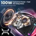 100W Peak Bluetooth Speaker, Loud Wireless Portable Speaker IPX6 Waterproof Outdoor Speaker with LED Lights Powerful Stereo Sound & Deep Bass 36H Playtime, EQ Boombox for Party Camping