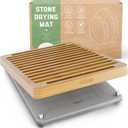 Stone Drying Mat for Kitchen Counter & Bamboo Rack - 16x12 - Diatomaceous Earth Dish drying mat Ultra Absorbent & Fast Drying - EcoFriendly with Non-Slip Pads & Anti-Moisture Design