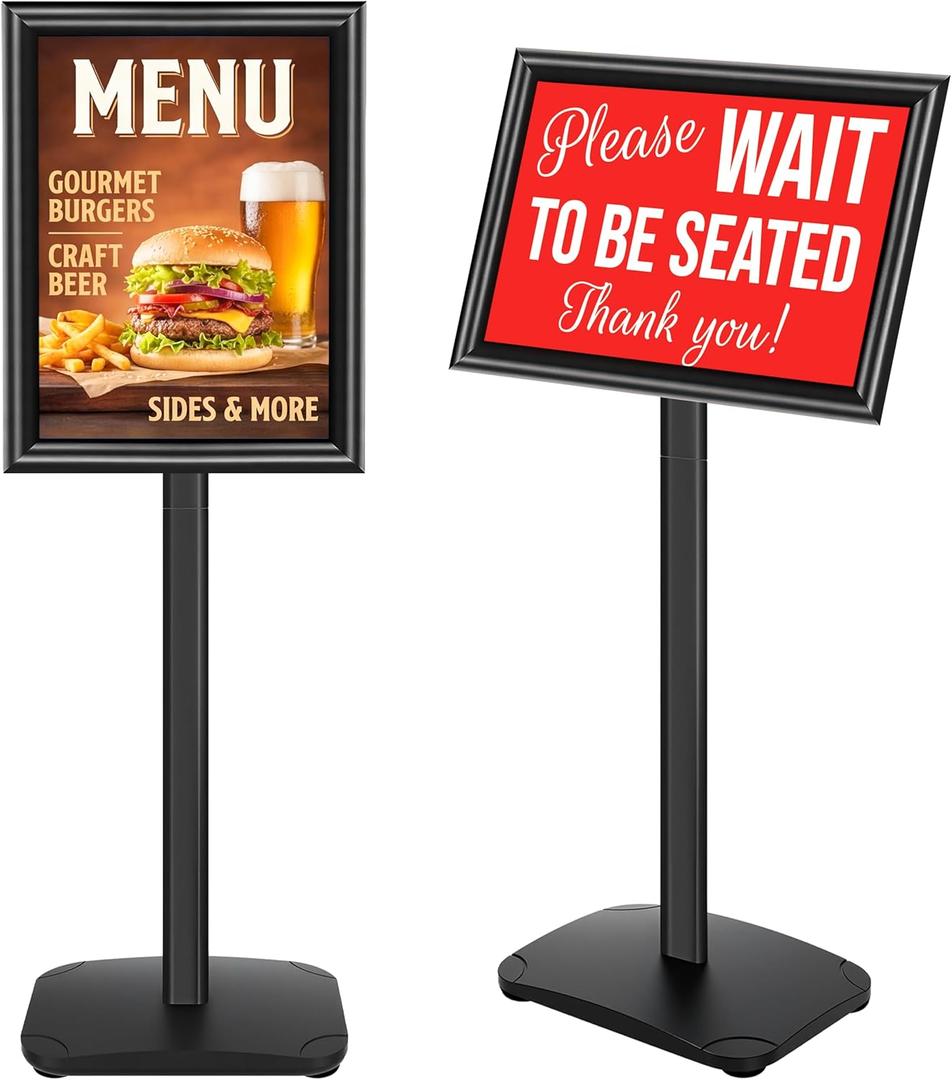 Heavy Duty Sign Holder Stand 11x17 Inch, Pedestal Sign Stand with Weighted Base, Vertical & Horizontal Floor Standing for Display Menu & Posters, Indoor/Outdoor Advertising, Restaurant, Store, Black