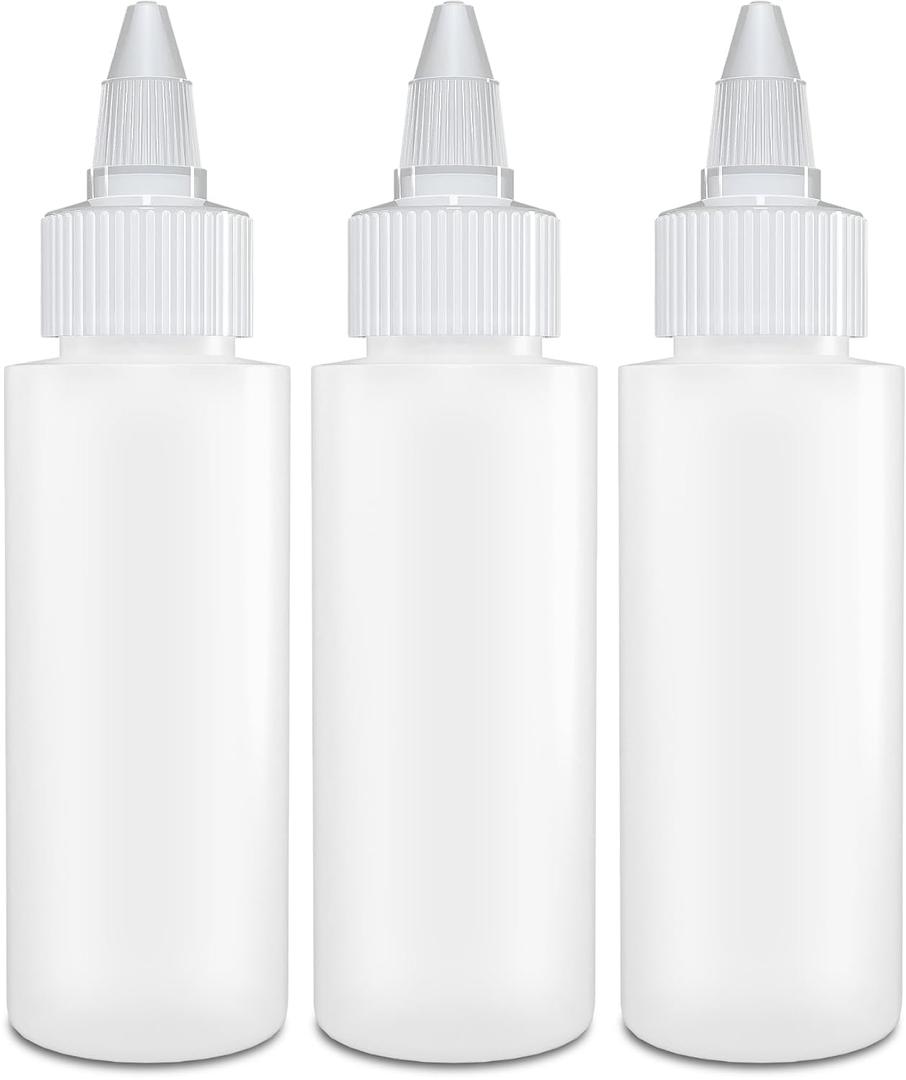 BRIGHTFROM Twist Top Applicator Bottles, Squeeze 2 OZ Empty Plastic Bottles, Refillable, Open/Close Nozzle - Multi Purpose (Pack of 3)