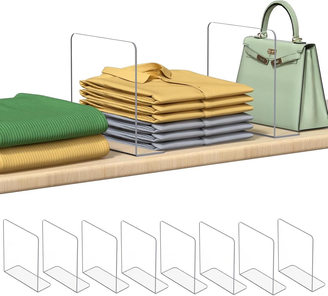 Shelf Dividers for Closet Organization: Durable Clear Acrylic Divider Organizer for Shelves - Vertical Adjustable Shelving Separators for Clothing Purse (8 Pack) Shelf Dividers for Closet Organization: Durable Clear Acrylic Divider Organizer for Shelves - Vertical Adjustable Shelving Separators for Clothing Purse (8 Pack)
