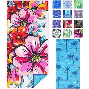 TwoYek Microfiber Thin Beach Towel Lightweight 71x32 inch Oversized Extra Large Sand Free Towels Fast Dry for Travel Pool Camping Sports Beach Accessories Vacation Essential Gift (Boho Flowers)