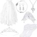 First Communion Veil Set - 1st Communion Headpiece Set for Girls, Holy Catholic Baptism Dress Up Accessories (White)