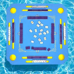32 x 32 Inch Floating Mahjong Table for Pool, Premium EVA Mat with Tile Grooves & Cup Holders, Floating Mahjong Set, Multi-Game Pool Float Table for Summer Pool Party