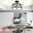 EdwarmLux 3-Light Semi Flush Mount Ceiling Light, 12.6" Drum Light with White Fabric Shade, Modern Close to Ceiling Lamp for Living Room Bedroom Dining Kitchen Hallway Entry Foyer (Matt Black)