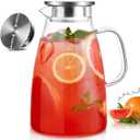 Glass Pitcher with Lid, 1 Gallon 128oz Water Pitcher with Handle and Spout for Fridge, Borosilicate Glass for Iced Tea, Juice, Sangria, Cold/Hot Beverage, Large Jug with Extra Wide Mouth