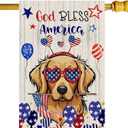 God Bless America Wood Cute Dog Balloons Stars Patriotic America 4th of July Memorial Day Independence Day House Flag Large 28X40 Inch Big Vertical Double Sided Outside Yard Outdoor Outside Holiday Decoration