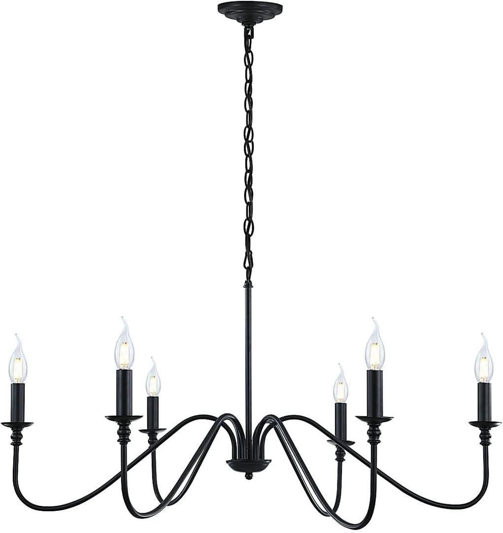 Black Chandelier,6-Light Rustic Industrial Iron Chandeliers for Dining Room Lighting Fixtures Hanging, Candle Hanging Hallway, Living Room, Foyer, Bedroom, Office, Bar, Island Lights