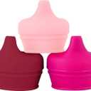 Boon Snug Silicone Sippy Cup Lids - Convert Any Kids Cups or Toddler Cups into Soft Spout Sippy Cups - Toddler Feeding Supplies and Travel Essentials - Pink - 3 Count