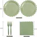 75pcs Sage Green Paper Plates and Napkins,25 Guest Sage Green Scalloped Paper Tableware Forks Disposable Dinnerwaret Kit for Baby Shower Bridal Wedding Birthday Party New Year Decorations