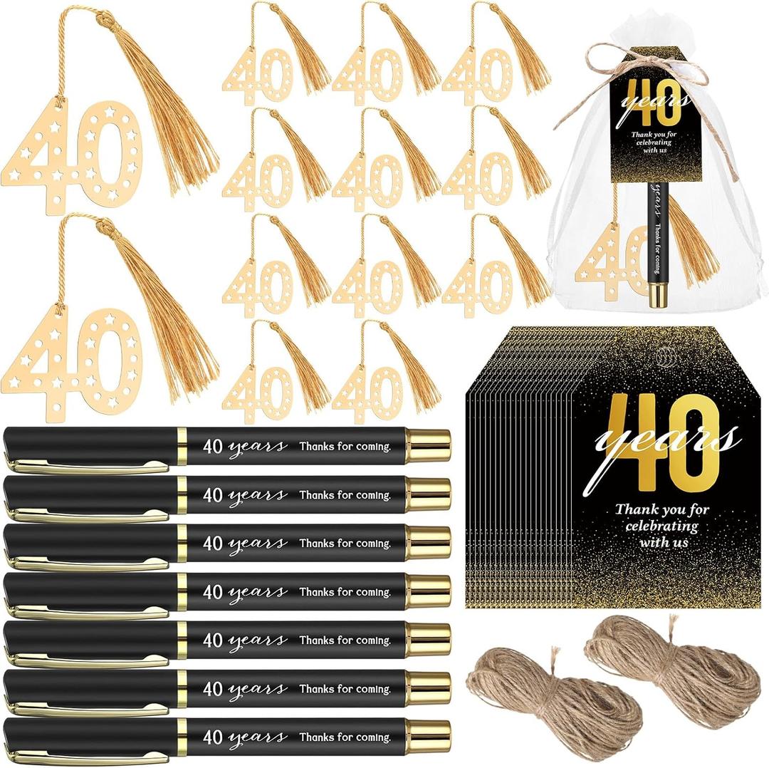 Spakon 50 Set 40th Birthday Party Favor for Guest Anniversary Party Favor Golden Birthday Bookmark Thank You Pen with Tag Appreciation Gifts for Women Men Wedding Anniversary