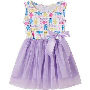 Girls Sleeveless Dress Toddler Bunny Tutu Sundress Casual Party Dresses (Purple)