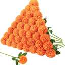 36 Pcs Artificial Flowers Chrysanthemum Ball Flower Orange Fake Silk with Stems Ball Bouquet Fake Mums Floral for Mexican Day Home Decor Table Centerpiece Parties