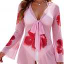 Blooming Jelly Womens Bathing Suit Cover Up Mesh Swimsuit Coverup Swimwear Floral Hawaiian Summer Beach Dresses 2026 (Medium, Hot Pink)