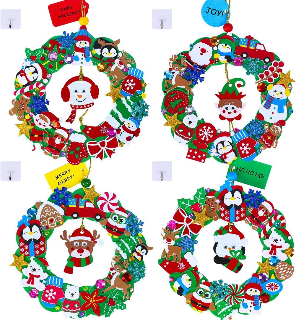 Winlyn 
12 Sets Christmas Craft Kits Winter Crafts DIY Holiday Wreath Ornaments Decorations Art Sets Snowmen Snowflake Festive Foam Stickers Arts and Crafts for Kids Classroom Activities Party Favors