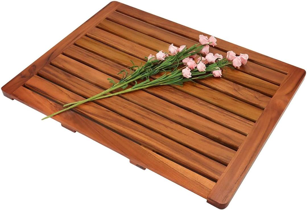 Utoplike (24"x18") Teak Wood Bath Mat, Shower Mats for Bathroom, Large for Spa Home or Outdoor