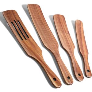 Spurtle Set, Natural Acacia Wooden Kitchen Utensils Set of 4, Wooden Spoons Utensils for Cooking, stirring, Mixing, Serving, spurtles kitchen tools as seen on tv for NonSick Cookware