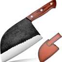Serbian Chef Knife Outdoor Meat Cleaver Kitchen Butcher Knife 6.7 inch Full Tang with Leather Sheath Boning Viking Knives Multipurpose Grilling Camping Cooking Knife BBQ Tool