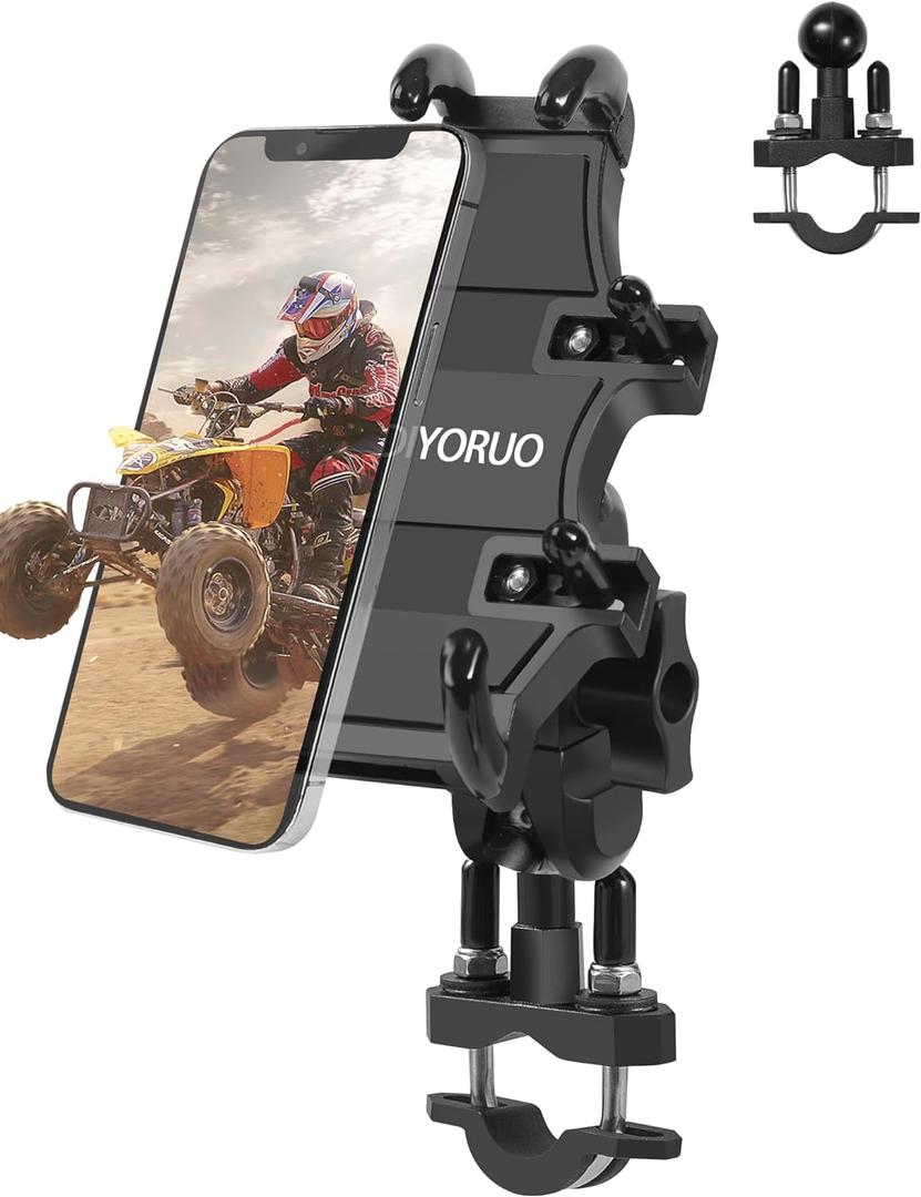 ATV Phone Holder, Quad Phone Mount, 8 Clamps Holds 4.7-7.1" Phones, One Hand Operation Motorcycle Phone Clip for 7/8-9/8" Handlebar,Compatible with Yamaha Polaris Honda Can Am