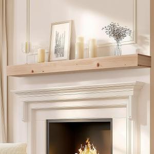 72x8x3 Fireplace Mantel - Handcrafted Hollow Rustic Solid Wood Wall Mounted Floating Shelf - DIY Color - with Invisible Heavy Duty Wood Bracket, 72x3x8-hollow