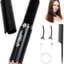 Cordless Hair Straightener Brush, Portable Hot Comb Hair Straightener Negative Ion Hair Straighteners Comb for Women 5 Temperature Beard Straightener Brush USB Rechargeable Anti-Scald Auto-Off (Black)