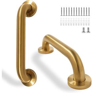 Rackickyer Shower Grab Bar, 2 Pack 12 Inch Gold Bathroom Safety Bar, 1.25" Diameter 304 Stainless Steel Grab Bars for Bathtubs and Showers, Handicap Shower Grab Bar for Seniors Elderly