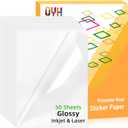 QYH Premium Printable Vinyl Sticker Paper-50 Sheets Glossy White, Quick-Drying Waterproof, Compatible with Inkjet & Laser Printer, Vivid Prints for DIY Crafts