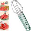 Pack of 4/ 3-in-1 Watermelon Cutter Slicer Tool, Stainless Steel Watermelon Cutter, Popsicle Mold Watermelon Slicer, Watermelon Fork Slicer Cutter, Portability Fruit Fork for Camping Kitchen Gadgets (Green)