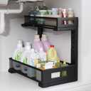 1 Pack-11.4"-16.14"H Under Sink Storage Organizer, Large 2-Tier Elegant Mesh Pull Out Shelf for Kitchen and Bathroom Cabinet Organization, L-Shaped and Adjustable Height Design for Maximum Space-Black