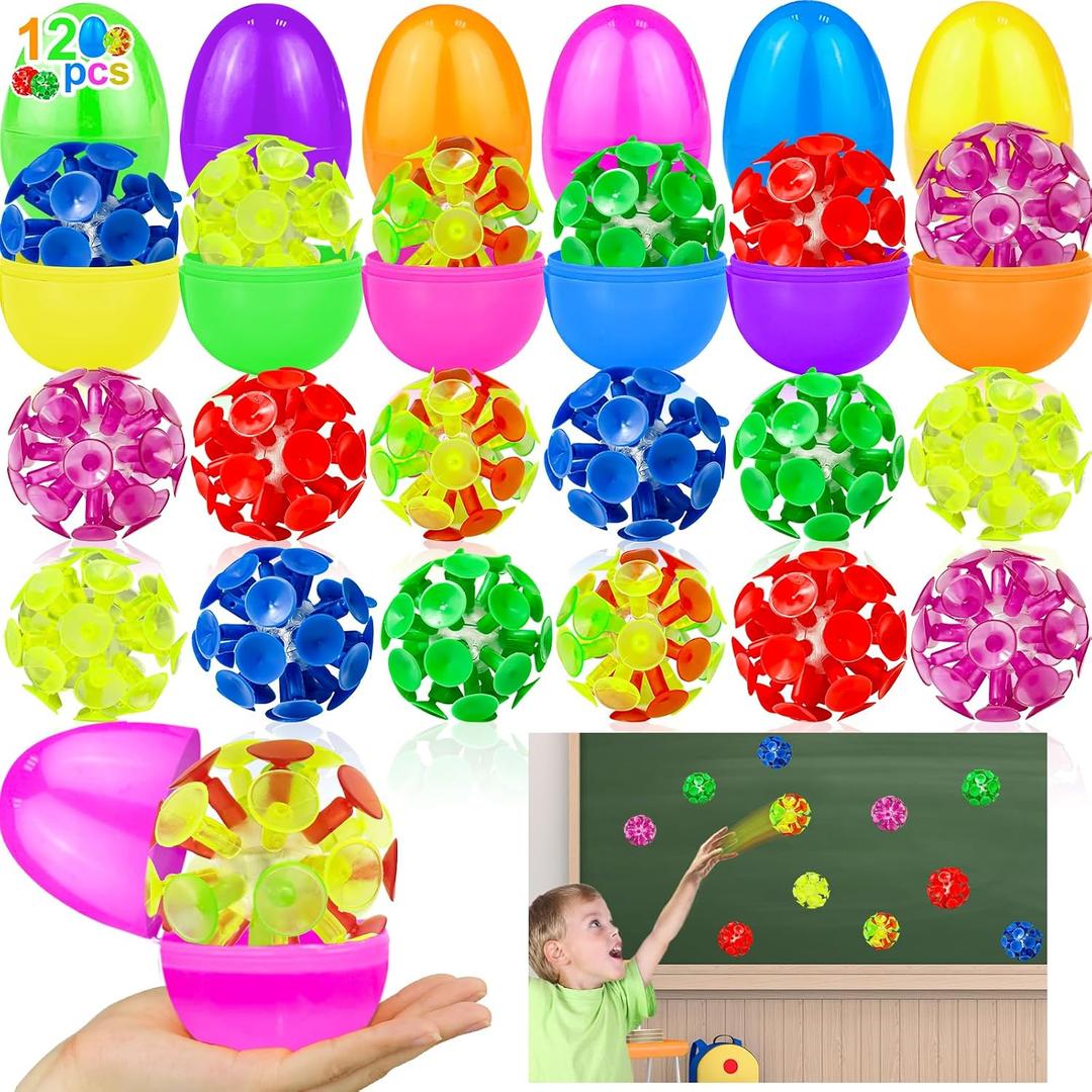 12 Pack Filled Easter Eggs with Toys for Kids Boys, Easter Eggs Filled Suction Cup Balls Tossing Stick Balls, Stress Relief Fidget Toys Easter Basket Essentials Stuffers Fillers Classroom Prizes