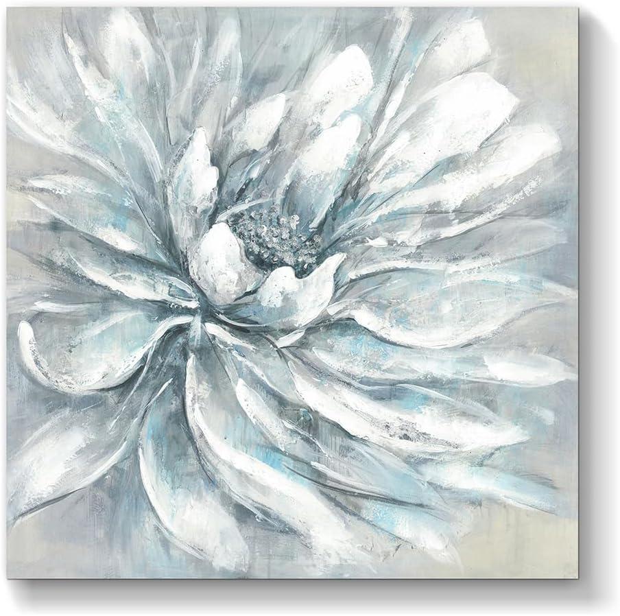 TAR TAR STUDIO Abstract White Flower Wall Art: Floral Bedroom Canvas Painting Gray Peony Picture Contemporary Textured Artwork for Gallery Living Room Bathroom (30L" x 30W", Classy)