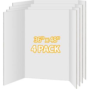 XyaMov 4 Pack Trifold Poster Board 36"x48" - White Foldable Corrugated Display Board, Tri fold Presentation Board, Extra Large Project Boards for School Projects, Science Fair, Graduation Exhibitions