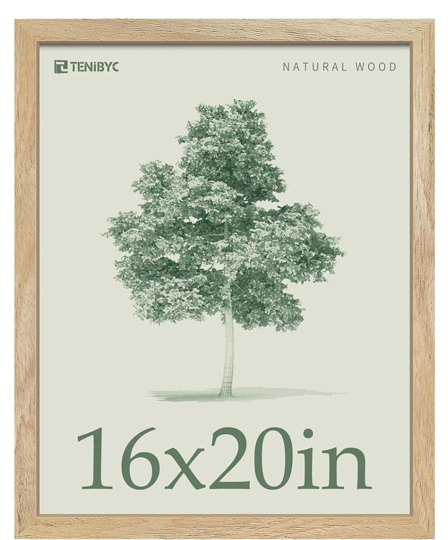 16x20 Frames 1 Pack - Natural Solid Wood Picture Frame - Woodgrain Series - Room, Office, Gallery, Studio Display - Wall Hanging
