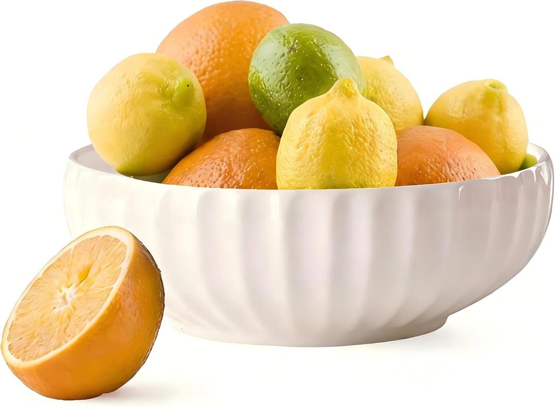Large Ceramic Fruit Bowl for Kitchen Counter, 10-Inch White Fruit and Vegetable Bowl, Decorative Serving Bowl for Home