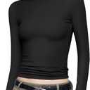 PUMIEY Women's Long Sleeve T Shirts Crew Neck Slim Fit Tops Sexy Basic Tee Smoke Cloud Pro Collection (X-Small, Jet Black)