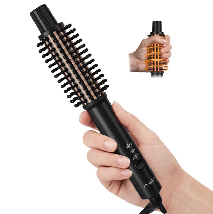 Brush Curling Iron,Curlings Iron for Short Hair 3 Temperature Adjustable,Curling Iron Brush 1 Inch with 30s Fast Heat Anti-Scald Anti-Tangle Negative Ion Travel Size Dual Voltage
