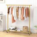 Buzowruil Metal Rolling Clothing Rack Adjustable Freestanding Garment Organizer with Wheels, Space-Saving Design for Home, Closet, Office, or Retail, Gold
