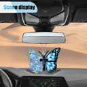 Butterfly Car Rearview Mirror Accessories, Acrylic Hanging Car Rear View Mirror Charm, Lovely Flower Car Ornament Pendant for Home Decoration Keepsake Christmas Valentine's Day Present (Blue)