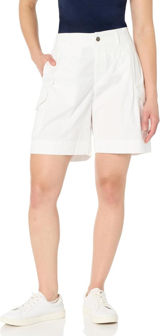 Nautica Women's Bermuda Pleated Cargo Shorts (8, Bright White)