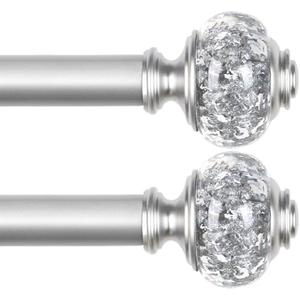 2 Pack Curtain Rod 32 to 58 Inches (2.6-4.8ft), USFOOK 7/8 inch Telescoping Splicing Curtain rods for Windows 20 to 54 Inch, Silver Decorative Drapery Rods for Home with Translucent Finials
