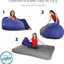 CordaRoy's Chenille Bean Bag Chair, Convertible Chair Folds from Bean Bag to Lounger, As Seen on Shark Tank, Navy - Queen Size