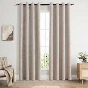 Light Khaki Linen Full Blackout Curtains 84 Inches Long, Grommet Thermal Insulated Black Out Room Darkening Window Textured Drapes for Bedroom Living Room Nursery,2 Panels Set, 52 x 84 Inch