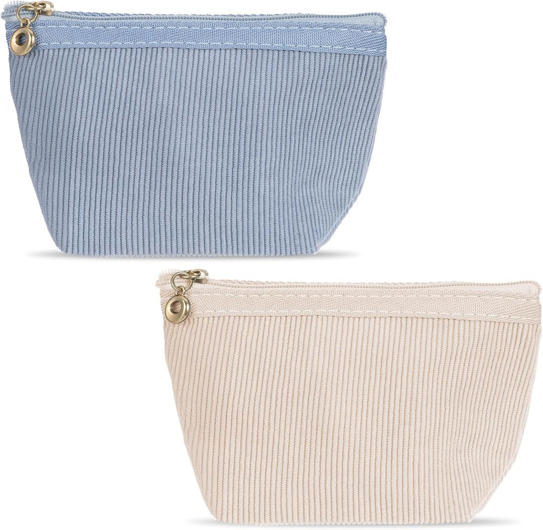 Bremorou Corduroy Cosmetic Bag Small Cosmetic Bags For Women Makeup Pouch For Purse Corduroy Bag With Zipper, Travel Makeup Pouch, Aesthetic Storage Blue/Khaki